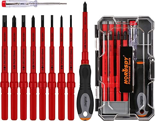HORUSDY 10-Piece 1000V VDE Insulated Screwdriver Set | Magnetic Tip Electrician Screwdriver Set | Phillips & Slotted | Chrome Vanadium Steel