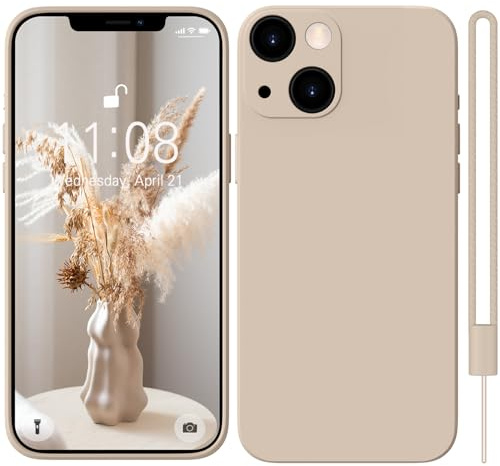 HGH Silicone Liquido Custodia Cover Compatibile con iPhone 13 Case con 1 cordino, Antigraffio, Ultra Sottile, Fodera interna in Morbida Microfibra per iPhone 13 da 6,1 - Cachi
