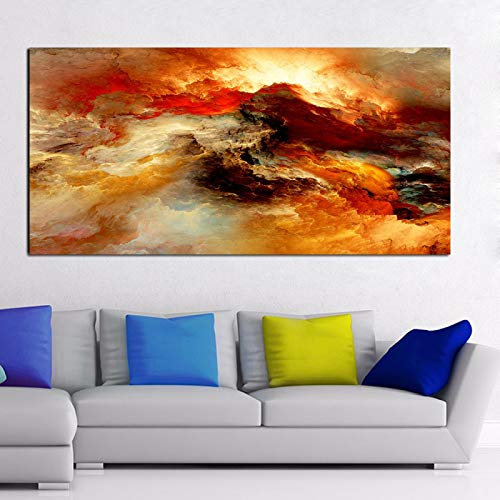 Tongda Decor Großformatiges Poster Kunstdrucke Wolke Abstrakte Bunte Ölfarbe Braune Leinwand für Wohnzimmer Wandbild Kein Rahmen 50x100cm rahmenlos