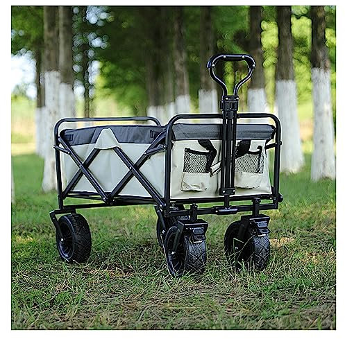Bollerwagen Faltbar 100L,Garten Handwagen Faltbar Breite Reifen Transportwagen Mit Seitentasche Getränkehalter Verstellbarem Griff,Bis 100 Kg Tragkraft,Grau,10 Wheels