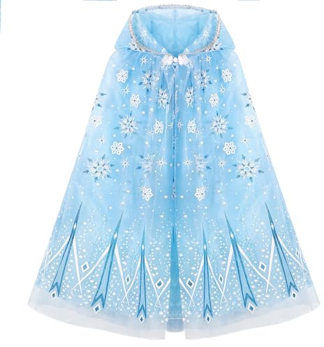 PHOGARY Snowflake Princess Hooded Cape - Blue Princess Fancy Dress, Halloween Costume, Carnival & Birthday Party, Size 4-8, Gift for Girls