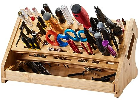ESYTEOOT Bamboo Screwdriver Organizer Rack Desktop Hand Tool Stand and Repair Tool Storage Holder