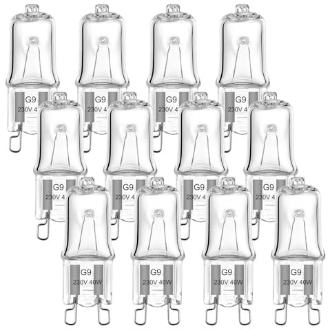 VINBE G9 Halogenlampe T4 40W JCD Dual Pin 480lm 230V dimmbar, 2700K warmweiß, verwendet für Kronleuchter, Schrankleuchten, Landschaftsleuchten, Wandleuchten, (12 Stück)