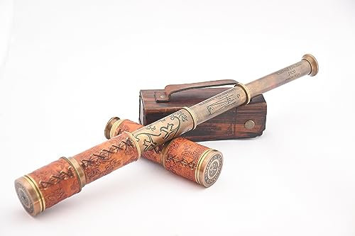 WOANIN 1915 London Messing Maritim 15x Vintage Piraten Spyglass Teleskop - Funktionales Messing & Clear Vision Piratenteleskop - Wunderbares Geschenk für nautische Dekorliebhaber (antikes Teleskop)