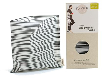 Kumanu | ekologisk bivaxduk – snacksväska pusenpeter | med stativ och stängning | hålla naturlig och plastfri fräsch | handgjord i tyrolen (ränder)