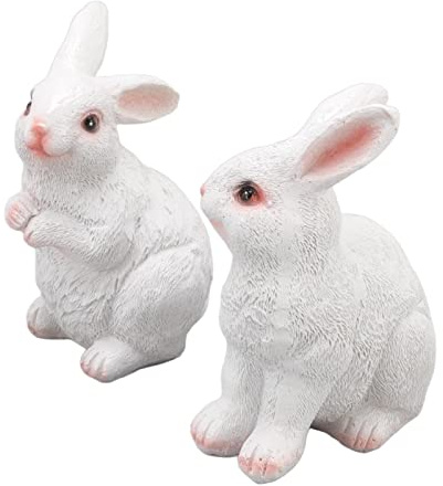 BEIJIALY 2 pcs Easter Bunny Garden Statue, White Bunny Sculpture, One Pair Garden Statues Rabbit Synthetic Resin Outdoor Craft Sculpture for Home Patio