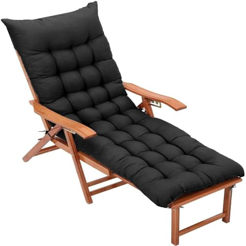 BangDon Coussin de chaise longue extra épais en couleur unie - Coussin de chaise longue confortable et respirant en tissu - Coussins de chaise pour balcon, jardin (Noir, 160 * 55 cm)