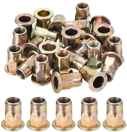 sourcing map 60Pcs Half Hex Body Flange Rivet Nuts, M6 Carbon Steel Thread Zinc Plated Threaded Insert Nuts Knurled Body