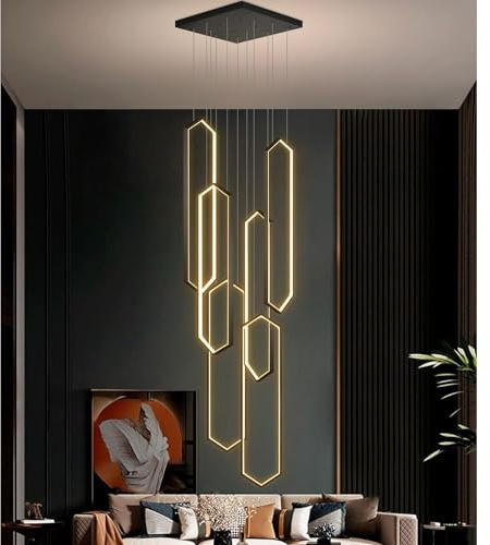 HYQJUNE LED Pendelleuchte Wohnzimmerlamp Aluminium Treppe Hängelampe Xuanguan Schlafzimmer Lampen Hängeleuchte Modern Höhenverstellbar Küche Esszimmerlampe(Schwarz,6 Lights-20x60cm)