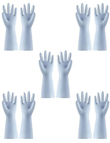 LUNCHS Putzhandschuhe 5 Paare Haushaltshandschuhe Verdickt Mit Guter Elastizität Gummihandschuhe Texturdesign Auf Der Handfläche für Einfachen Halt(Blau,M)