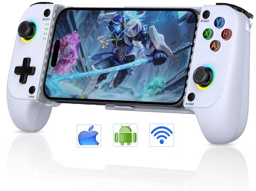 Manette de jeu mobile pour iPhone/Android avec support Case, effet Hall, joysticks avec fonction turbo, manette pratique sans fil pour Android avec RVB, convient pour les jeux en nuage