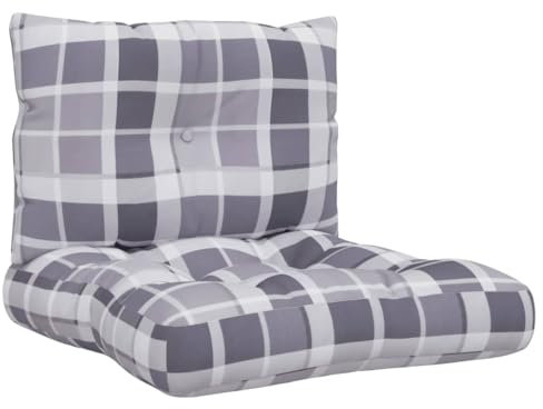 vidaXL Palettenkissen 2-TLG., Palettenpolster für Europaletten, Palettensofa Kissen Indoor Outdoor, Palettenauflage Sitzkissen Rückenkissen, Grau Karomuster Stoff
