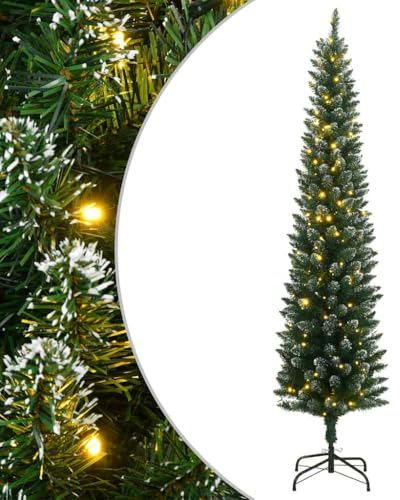 vidaXL Sapin de Noël Artificiel Mince 300 LED 210 cm, Arbre de Noël, Sapin de Noël réaliste, Ornement de Noël, Faux Sapin de Noël, décoration de Noël