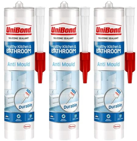 Silicone sanitario, per bagno e cucina, grigio, antimuffa, sigillante antimuffa, impermeabile, resistente alla luce e ad asciugatura rapida (3 x 274 g)