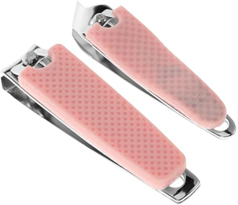 Set di 2 Tagliaunghie in Acciaio al Carbonio Rivestimento in Silicone | Design Antiscivolo e Struttura Robusta, Formato Compatto 2 Pezzi, Finitura Rosa