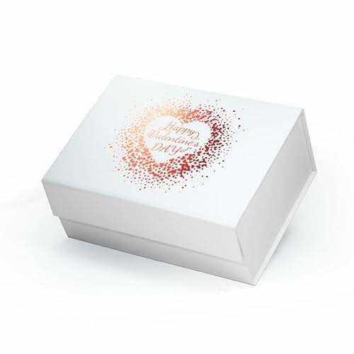 Geoto 23,5 x 17 x 10 cm, A5, tiefe Valentinstags-Geschenkbox, Herzmuster, Heißprägung, Faltschachtel für Geschenke (weiß)