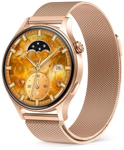 aeac Smartwatch Damen Rund mit Telefonfunktion,AMOLED Ultra-Clear Screen Uhren Damen (Durchmesser 43mm),110+ Sportmodi Watch mit SpO2 Pulsuhr Schlafmonitor,3ATM Wasserdicht Fitnessuhr für iOS Android