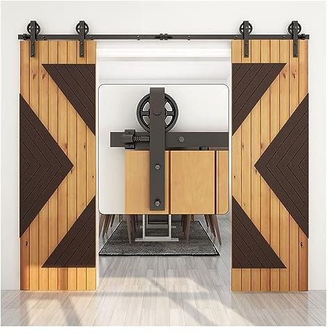 Kit di ferramenta for porta scorrevole robusta e resistente, adatto for binario for porta scorrevole a forma di ruota centrale a doppia porta in legno - Kit porta scorrevole(8FT-243CM)
