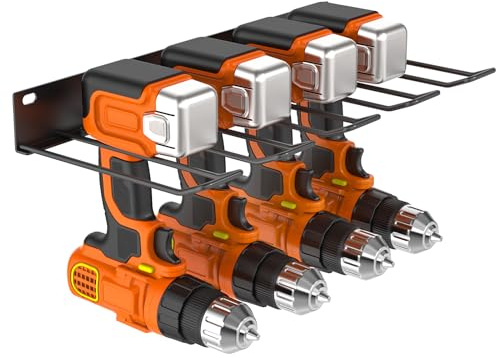 GOYOXOKY Werkzeugspeicher Wandhalterung, Werkzeug Werkzeugständer für 4 Elektrowerkzeug, 4 Steckplätze Schlagbohrschrauber Werkzeugregal für Garage, Werkstatt, 41 * 19 * 4.5 cm