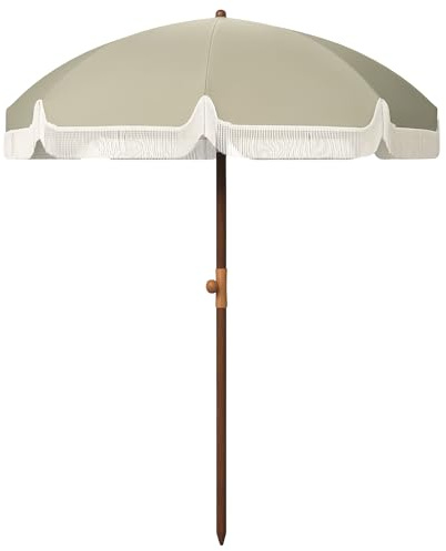 Outsunny Sombrilla de Playa Grande con Flecos Ø190 cm UV40 | Sombrilla de Terraza Exterior, Antiviento, Impermeable, Mástil de Ø32 mm, Bolsa de Transporte