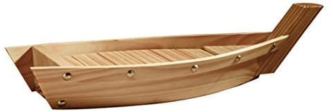BEBEMOKO Wooden Sushi Boat Plate Boat Shaped Dish Japanese Style Snack Tray Serving Dish for Home Restaurant Sushi