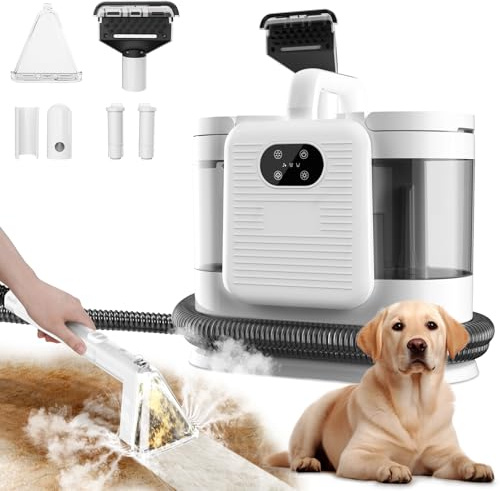 Omeser Aspirapolvere con vapore, pulitore per tappezzeria con funzione acqua calda e vapore ad alta temperatura, accessorio multifunzione, bianco