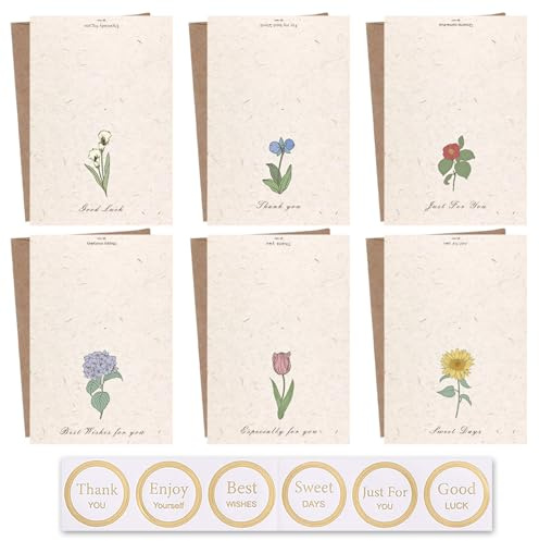 6 Stk Dankeskarten, Danke Karten mit Umschlag und Stickern, Elegante Dankeschön Karte mit Tulpenstrauß-Muster, Dankeschön Geschenke für Familie, Freunde, Kollegen, Lehrern uvm
