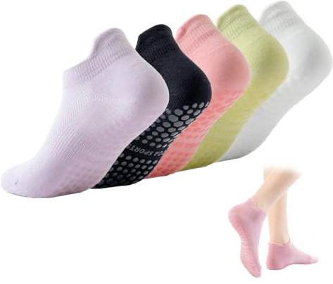 Arvoni 5 Pares Calcetines Yoga Pilates Comodos, Calcetines Antideslizantes para Mujer con Suela de Goma, Puntos Antideslizante Transpirables Ideales para Fitness, Ballet y Entrenamiento en Casa
