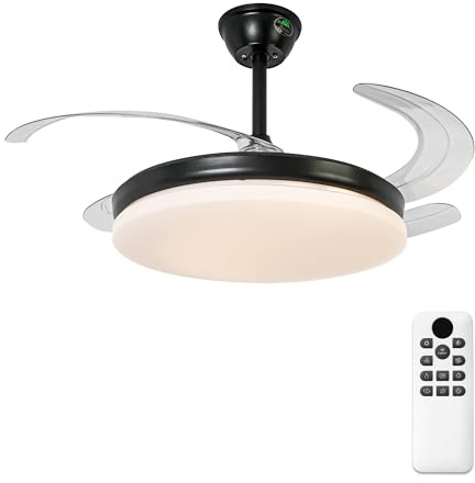 Parrot Uncle Ventilador de Techo con Luz y Aspas Retráctiles, 36W, Motor DC Silencioso, Diámetro 106cm, Función Verano e Invierno, 6 Velocidades, Programable, Mando a Distancia, Negro