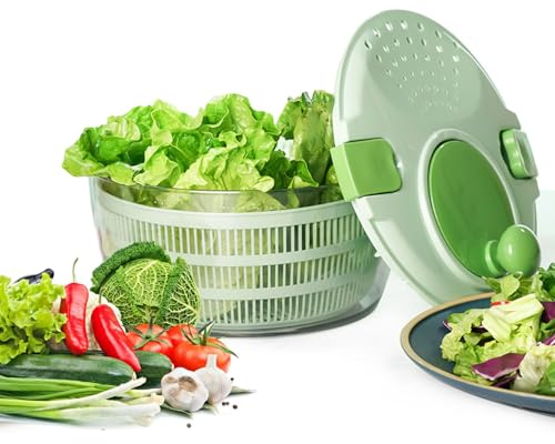 Centrifuga per insalata, centrifuga per insalata, cesto per lavare verdure e ciotola da portata, grande scolapasta per frutta da 4 l, scolapasta e di drenaggio integrato per prodotti freschi