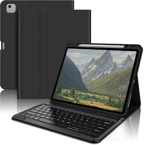 WAVATA Tastiera per iPad Air 13 Pollici M3 2025/M2 2024, Custodia Tastiera per iPad Pro 12.9 Pollici 6a/ 5a/ 4a/ 3a Generation Bluetooth Magnetica Staccabile QWERTY Layout Italiano, Nero