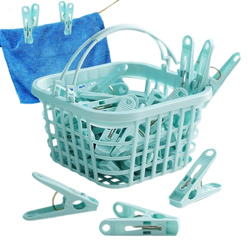 Clothes Pins, 30 x Household Windproof Clothes Pegs with Basket, Portable Greeting Cards, Photos, Pins, Underwear Bra, Hats, etc