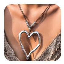 DZSYJKTM Unique Big Chunky Gold Heart Beads Necklace for Women, Charm Large Thick Hollow Love Heart Pendant Beaded Chain Choker Necklaces Party Y2K Jewelry Gift, L, Metal, No Gemstone