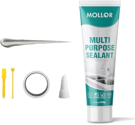 Mollor Grey Silicone Caulk Bathroom, Grey Caulking Silicone Waterproof, Bathroom Caulk for Kitchen & Bathroom, Shower, Countertops, Long-Lasting, Shrink & Crack Proof - 150g