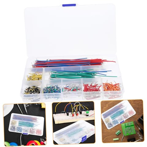 ARTSEWPLY 560 Pcs Jumper Wire Breadboard Prototyping Solder Circuits Wire Copper Clad Shape Adjustable 14 Different Lengths Pre-cut Bent Ends Plastic Box for Connect Test Random Color