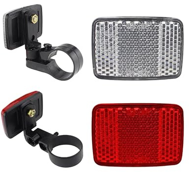 Elenviorina Bike Reflector Set, 2 Pack Front & Rear Reflectors, Durable Plastic Bicycle Reflectors with Screw Mount for Road, MTB, City & Kids Bikes (White + Red)