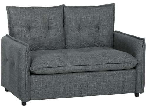 HOMCOM Sofá de 2 Plazas, Tapizado en Lino, Sofá Moderno con Acolchado Grueso, Diseño Capitoné, para Espacios Pequeños, Salón, Dormitorio, Oficina, Sala de Estar, 131x75x85 cm, Gris Oscuro