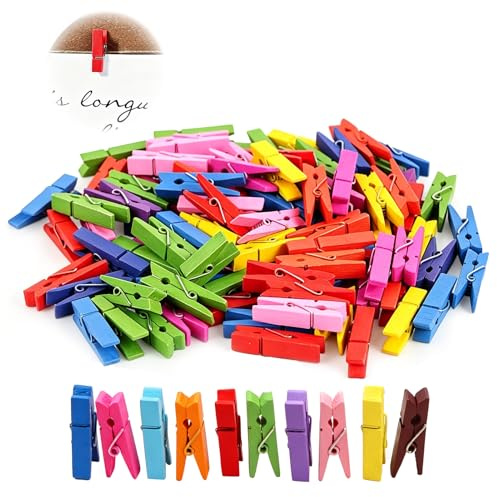 100PCS Mini Pinces à Linge Bois Colorées 3,5 cm - pour Décoration Maison, Photos, Cartes, Artisanat, DIY, Organisation, Loisirs Créatifs, Étiquettes et Événements Spéciaux