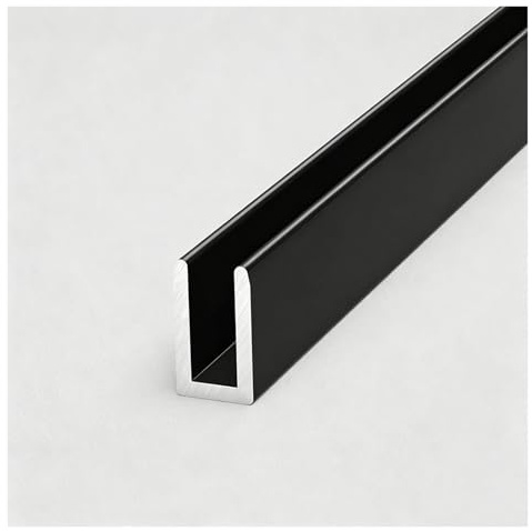 Profilé en u pour porte de douche 2 pièces Supports de porte de douche en U 1 m Fixation murale, plafond ou sol Cadre fixe Paroi de douche Bordure de porte en verre(Black,For 12mm(15/32) Glass)