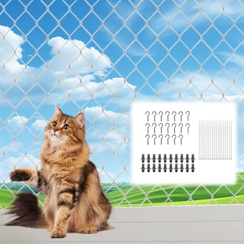DAJASD Katzennetz Drahtverstärkt, 10×3 m Katzennetz für Balkon Ohne Bohren, Katzenschutz Balkon mit Befestigungsset Balkonnetz, Nylon Balkonnetz für Katzen Geeignet für Balkone, Terrassen und Fenster