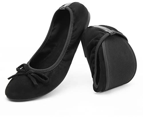 Greatonu Bailarinas Negro Plana con la Suela Plegada Diseña Clásica Moda para Fiesta Punta Cerrada para Mujer Talla 38