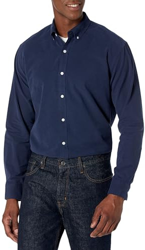 Amazon Essentials Camicia Oxford a Maniche Lunghe dalla vestibilità Standard Uomo, Blu Marino, L