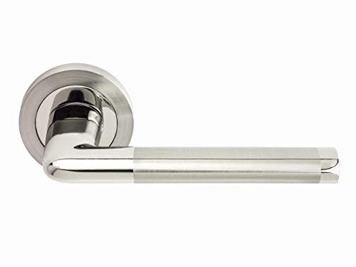 Designer Levers Edwin Lever on Rose Door Handle, 1 Pair | For interior doors; fixings included; polished nickel and brushed nickel; dual finish.