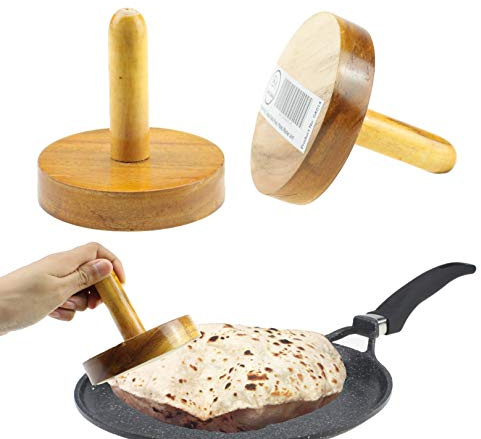 Wooden Chapati Press Roti Fluffer Paratha Indian Datta Press Long Life Solid Wood GK014