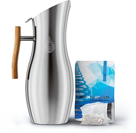 Invigorated Water pH Vitality Alkaline Water Filter Pitcher for Drinking Water Stainless Steel - Water Pitcher with Filter for Tap Water, High pH Filtered Purifier with Alkaline Filter - 1.9L (Silver)