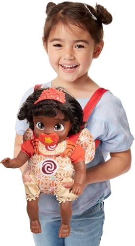 Disney Princess Moana Baby Doll with Carrier Set, Official Disney by Jakks Pacific, Includes Baby Moana Doll with Baby Carrier, and Accessories, for Girls, Roleplay Fun for Kids 2+