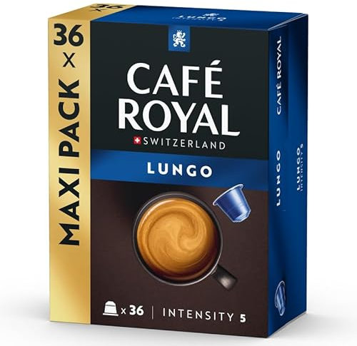 Café Royal, Lungo, 36 Nespresso (R) compatible capsules, 80 percent recycled Aluminium, Rainforest Alliance certified, 100 percent Arabica coffee, intensity 5