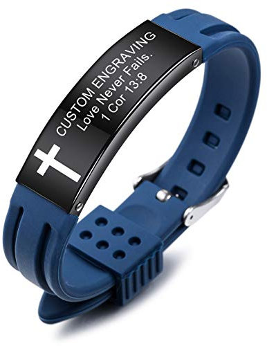 MeMeDIY Inspirational Quote Kreuz Armbänder Glauben Christian Bible Zubehör Vers Silikon ID Armband Religiös für Männer Frauen Jungen Mädchen Edelstahl Gummi Einstellbar (Philipper 4:13)