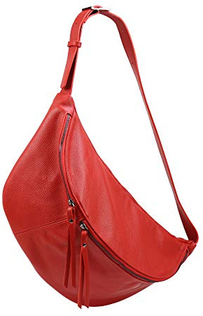 SH Leder echt Leder Damen Unisex Brusttasche für Festival Reise Gross Hüfttasche Crossbody Bag Frauen Ledertasche 49x28cm Daniela G768 (Rot)