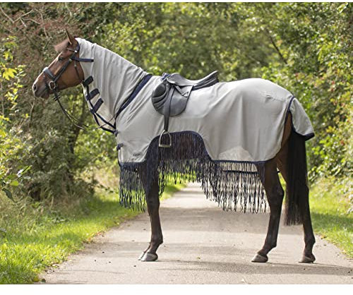 QHP - Couverture Anti-Mouches avec Franges - Gris, 165 cm